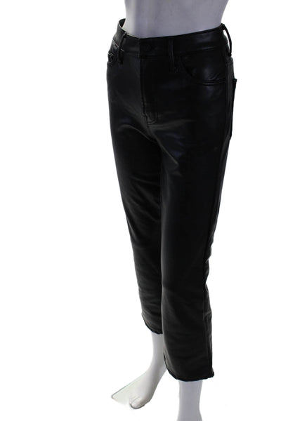 Mother Womens Cotton Textured Leather Zip Button Straight Leg Pants Black Size E