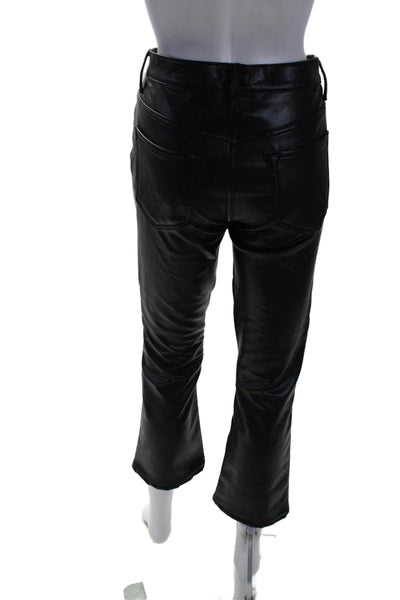 Mother Womens Cotton Textured Leather Zip Button Straight Leg Pants Black Size E