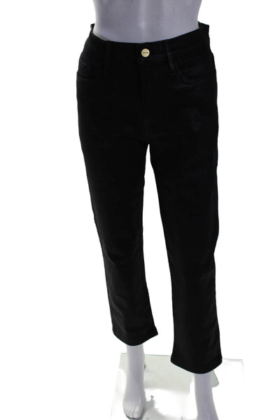 Frame Womens Textured Zip Button Lined Straight Leg Pants Black Size EUR 27