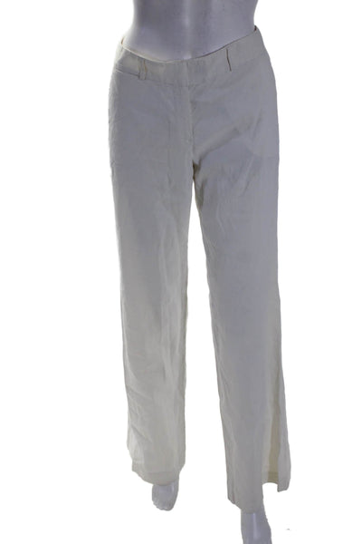 Theory Womens Zipper Fly Mid Rise Straight Leg Linen Pants White Linen Size 6