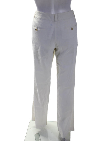 Theory Womens Zipper Fly Mid Rise Straight Leg Linen Pants White Linen Size 6