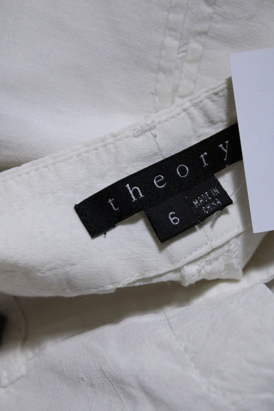 Theory Womens Zipper Fly Mid Rise Straight Leg Linen Pants White Linen Size 6