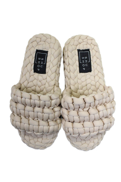 Shu Shop Womens Woven Thick Knit Slide On Platform Sandals Beige Size 8