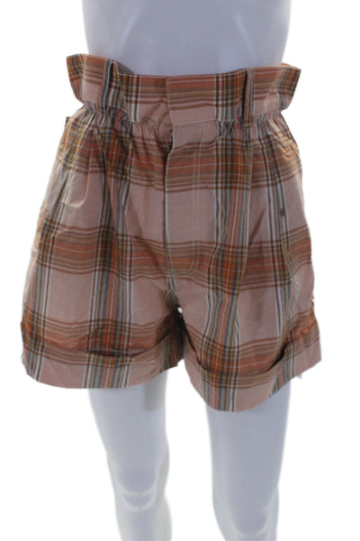 Ronny Kobo Womens Plaid Pleated Front High Rise Shorts Pink Orange Size Small