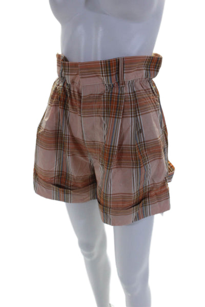 Ronny Kobo Womens Plaid Pleated Front High Rise Shorts Pink Orange Size Small