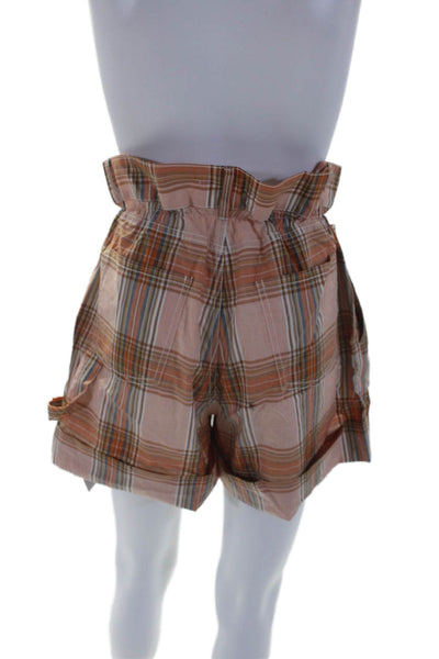 Ronny Kobo Womens Plaid Pleated Front High Rise Shorts Pink Orange Size Small