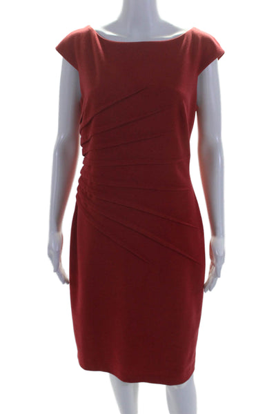 David Meister Womens Short Sleeves Ruched Waist Sheath Dress Red Size 8