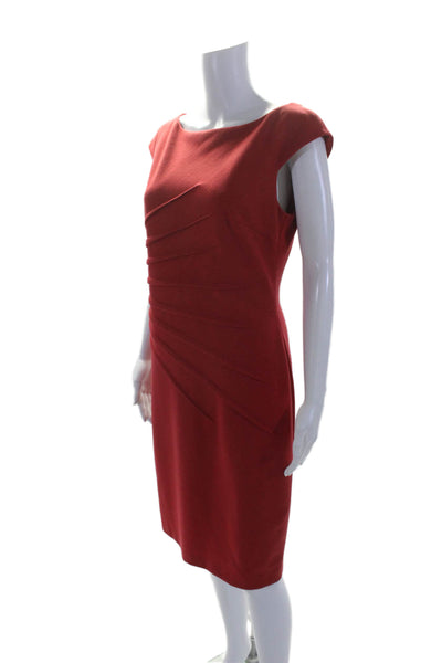 David Meister Womens Short Sleeves Ruched Waist Sheath Dress Red Size 8