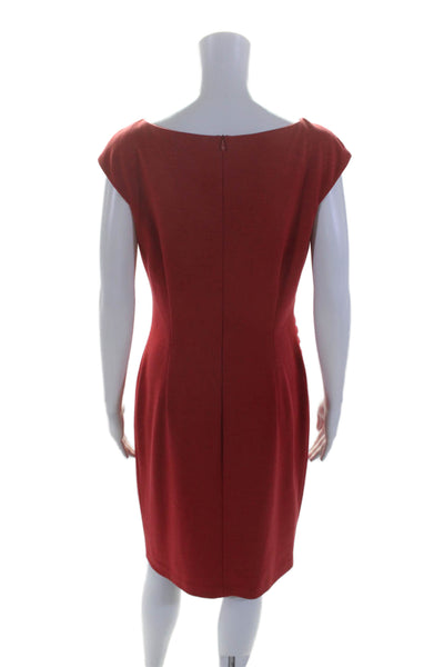 David Meister Womens Short Sleeves Ruched Waist Sheath Dress Red Size 8