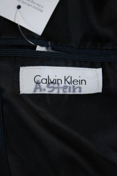 Calvin Klein Womens Pinstriped Dingle Breasted Blazer Jacket Blue Size 16