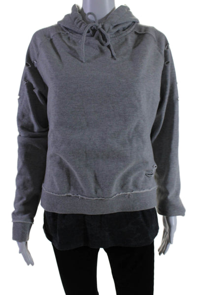 Generation Love Women's Hood Long Sleeves Distress Sweatshirt Gray Size S