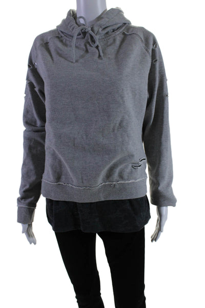 Generation Love Women's Hood Long Sleeves Distress Sweatshirt Gray Size S