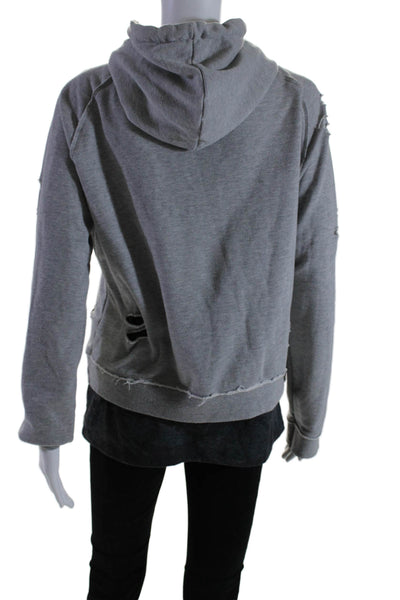 Generation Love Women's Hood Long Sleeves Distress Sweatshirt Gray Size S