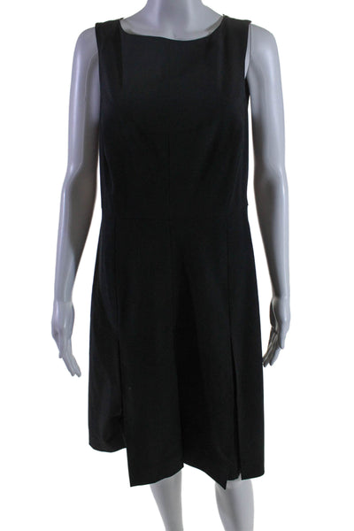 J Crew Women's Round Neck Sleeveless Pleated Bottom Midi Dress Black Size 10