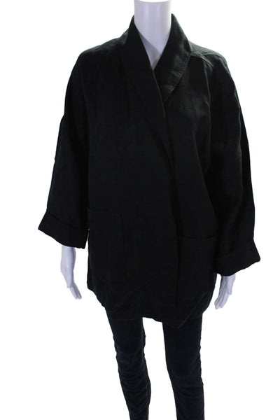 Eileen Fisher Women's Collared Long Sleeves Open Front Linen Jacket Black Size M