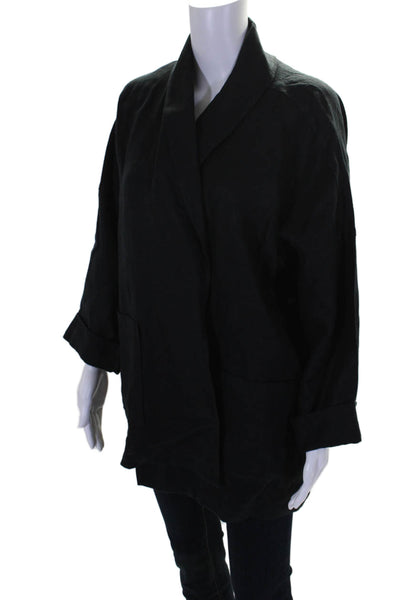 Eileen Fisher Women's Collared Long Sleeves Open Front Linen Jacket Black Size M