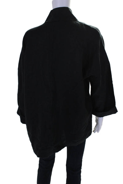 Eileen Fisher Women's Collared Long Sleeves Open Front Linen Jacket Black Size M