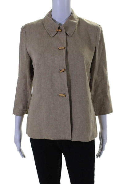 Lafayette 148 New York Womens Linen Button Detailed Jacket Top Beige Size 8