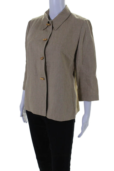 Lafayette 148 New York Womens Linen Button Detailed Jacket Top Beige Size 8