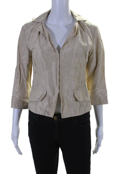 Lida Baday Womens Collared Cuffed Long Sleeved Hook and Loop Jacket Beige Size 6