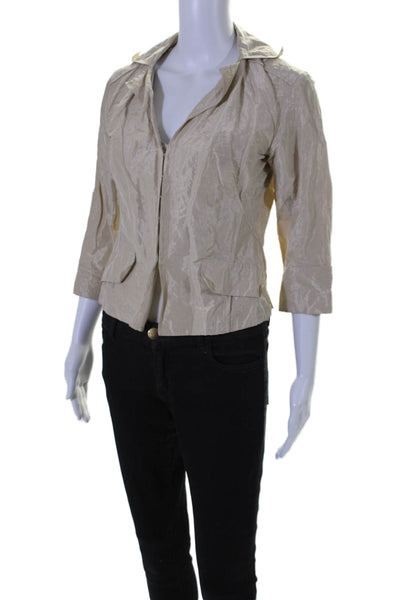 Lida Baday Womens Collared Cuffed Long Sleeved Hook and Loop Jacket Beige Size 6