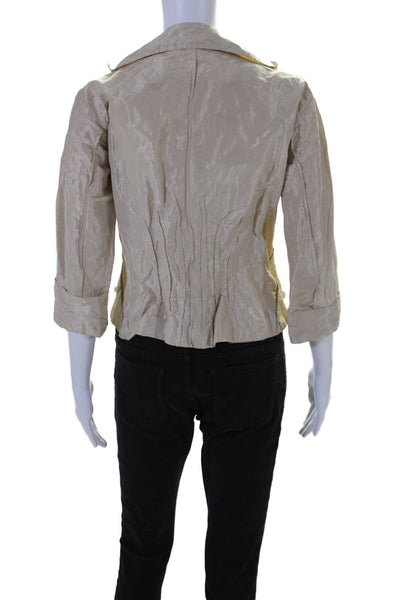 Lida Baday Womens Collared Cuffed Long Sleeved Hook and Loop Jacket Beige Size 6