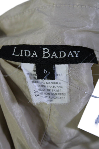 Lida Baday Womens Collared Cuffed Long Sleeved Hook and Loop Jacket Beige Size 6