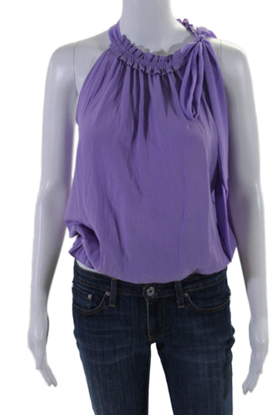 Ramy Brook Womens Purple Ruffle Neck Tie Shoulder Sleeveless Blouse Top Size S