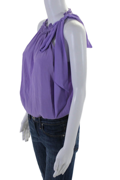 Ramy Brook Womens Purple Ruffle Neck Tie Shoulder Sleeveless Blouse Top Size S