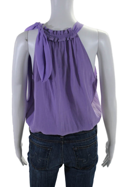 Ramy Brook Womens Purple Ruffle Neck Tie Shoulder Sleeveless Blouse Top Size S