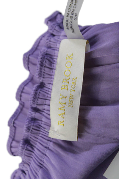 Ramy Brook Womens Purple Ruffle Neck Tie Shoulder Sleeveless Blouse Top Size S