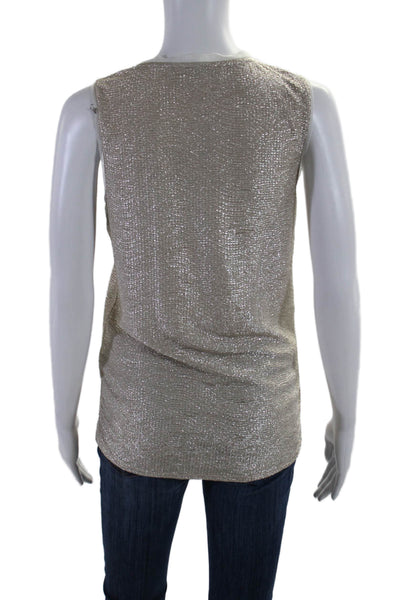 Reiss Womens Gold Textured Mesh Trim V-neck Sleeveless Tank Top Size S