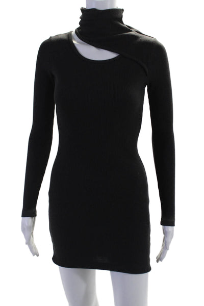 Monrow Women's Round Neck Long Sleeves Fitted Mini Dress Black Size XS