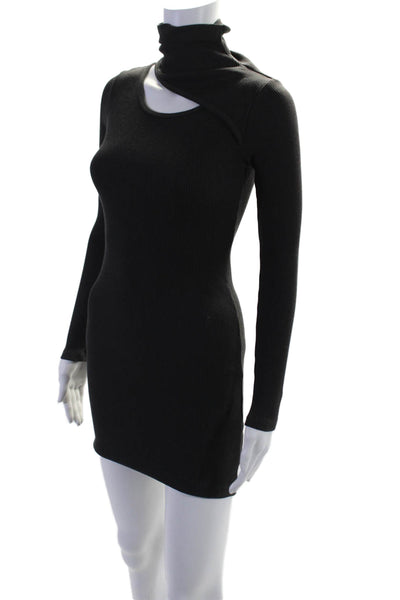 Monrow Women's Round Neck Long Sleeves Fitted Mini Dress Black Size XS