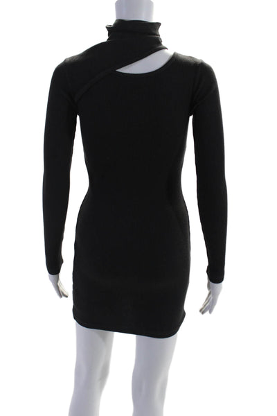 Monrow Women's Round Neck Long Sleeves Fitted Mini Dress Black Size XS