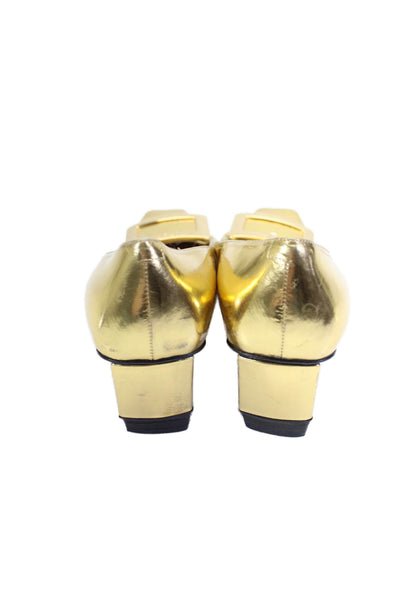 Roger Vivier Women's Square Toe Heels Embellish Workwear Shoes Gold Size 39.5