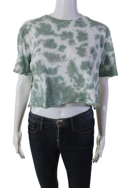 Mother Womens Cotton Green Tie Dye Print Crew Neck Boxy Crop Tee Top Size M