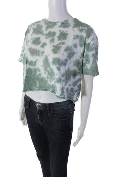 Mother Womens Cotton Green Tie Dye Print Crew Neck Boxy Crop Tee Top Size M