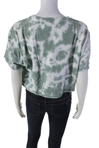 Mother Womens Cotton Green Tie Dye Print Crew Neck Boxy Crop Tee Top Size M