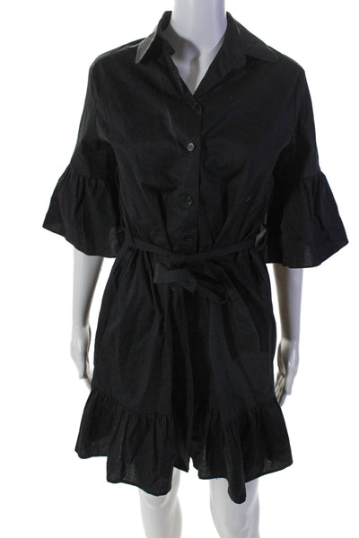 Kirna Zabete Womens Cotton Short Sleeve Ruffle Trim Shirt Dress Black Size S