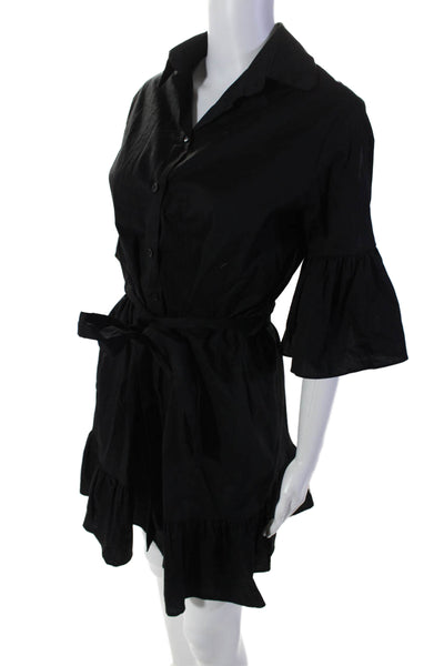 Kirna Zabete Womens Cotton Short Sleeve Ruffle Trim Shirt Dress Black Size S