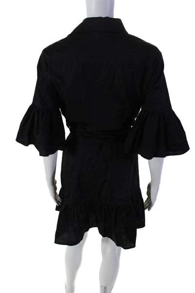 Kirna Zabete Womens Cotton Short Sleeve Ruffle Trim Shirt Dress Black Size S