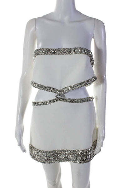 Retrofete Womens Back Zip Strapless Cut Out Crystal Mini Dress White Size Medium