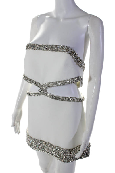 Retrofete Womens Back Zip Strapless Cut Out Crystal Mini Dress White Size Medium