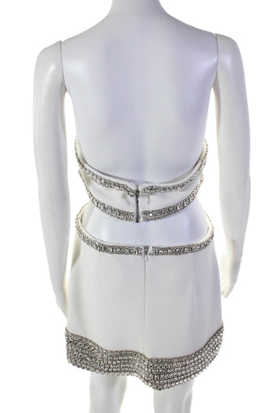 Retrofete Womens Back Zip Strapless Cut Out Crystal Mini Dress White Size Medium