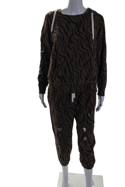 Philanthropy Womens Cotton Brown Printed Distress Hoodie Sweatpants Set Size M