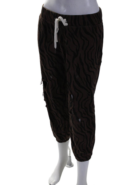 Philanthropy Womens Cotton Brown Printed Distress Hoodie Sweatpants Set Size M