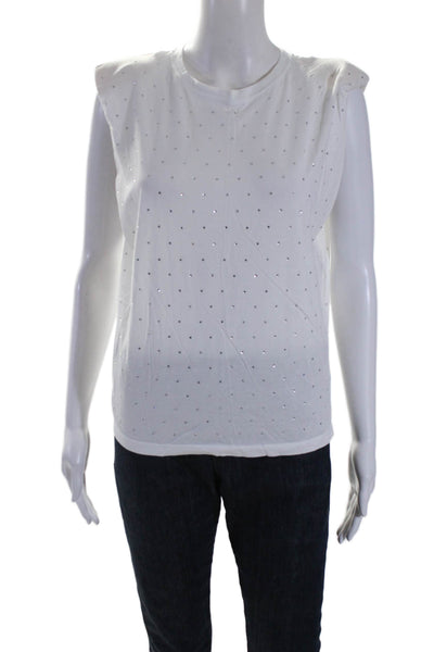 Generation Love Womens White Cotton Crystal Detail Crew Neck Blouse Top Size XS