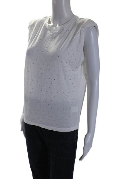 Generation Love Womens White Cotton Crystal Detail Crew Neck Blouse Top Size XS