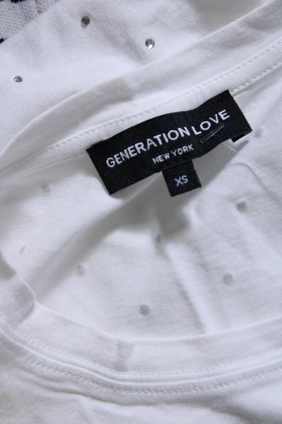 Generation Love Womens White Cotton Crystal Detail Crew Neck Blouse Top Size XS